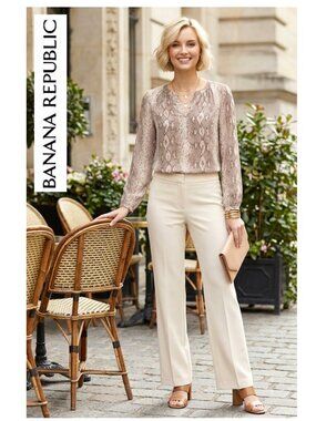 (3 for $30) BANANA REPUBLIC - Neutral long sleeve classic python print blouse